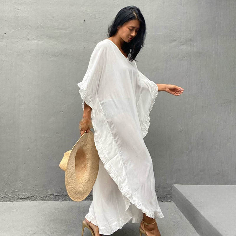 Rayon Beach Dress Loose Robe Seaside Vacation Beach Cover Up Swimsuit Sun Protection Outer Wear Women Crochet hook Bella Mia